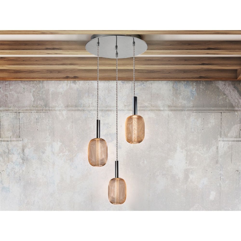 413626 Micron LED 3 Light Pendant Light Gold