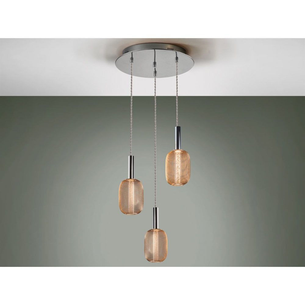 413626 Micron LED 3 Light Pendant Light Gold