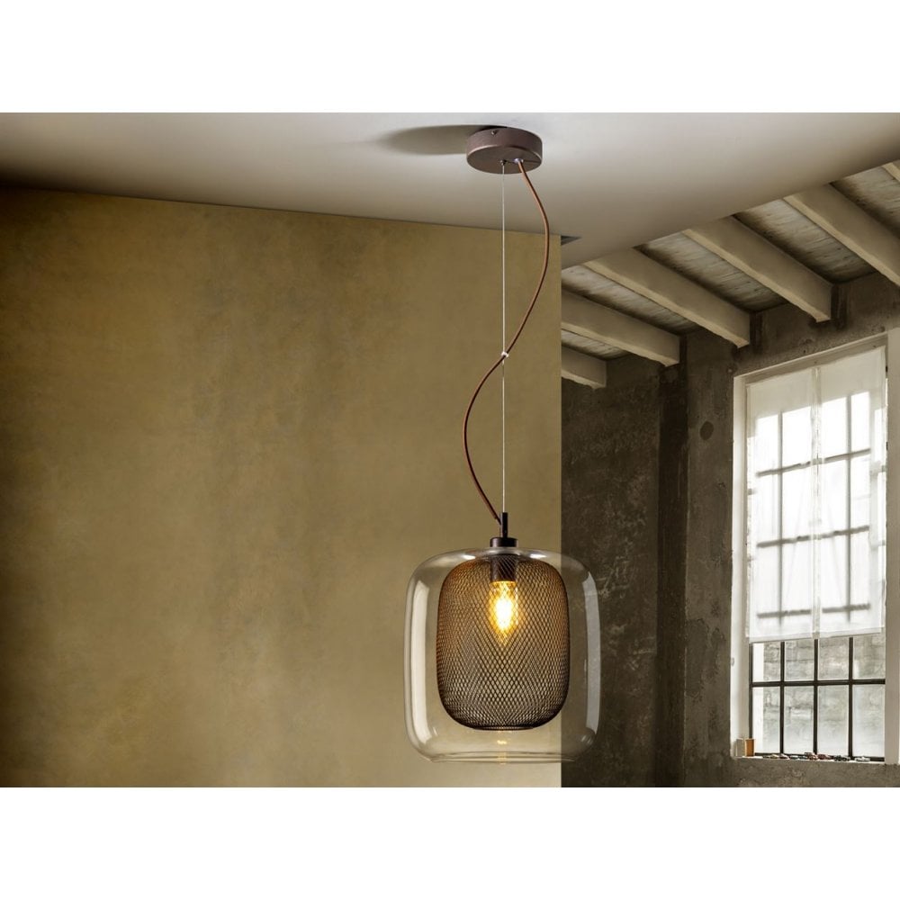 653732 Fox 1 Light Pendant Light Brown Glass (S)