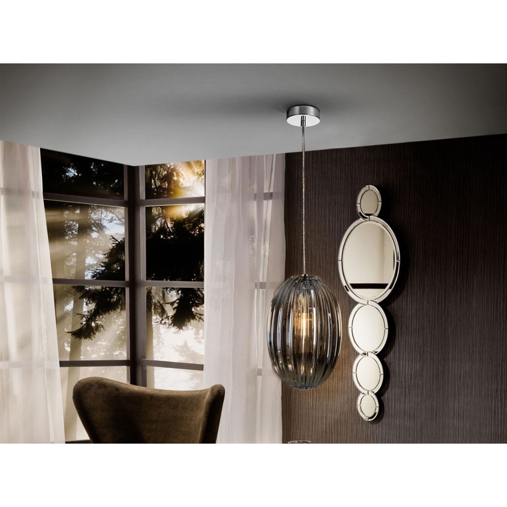 752176 Ovila 1 Light Pendant Light Grey Glass (S)