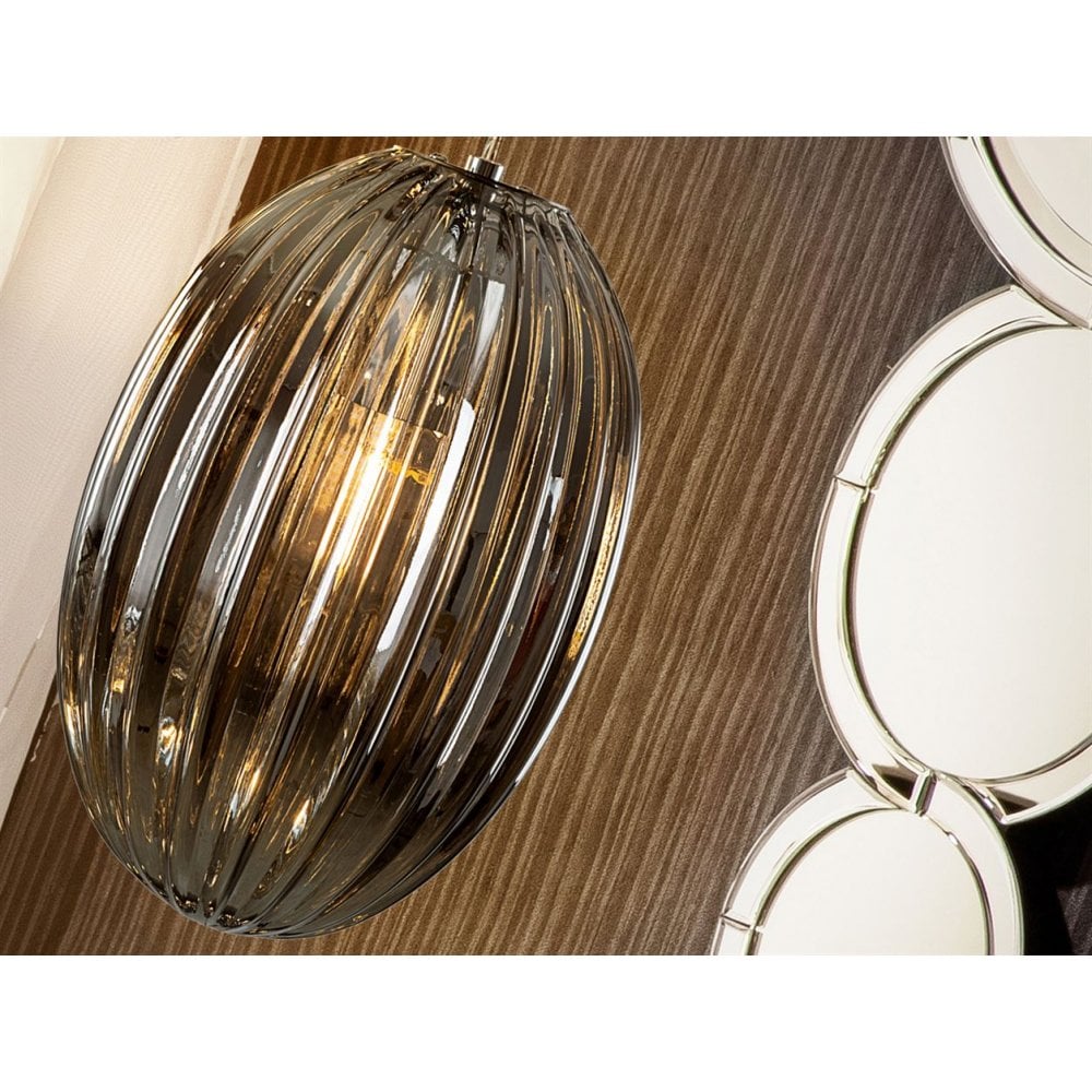 752176 Ovila 1 Light Pendant Light Grey Glass (S)