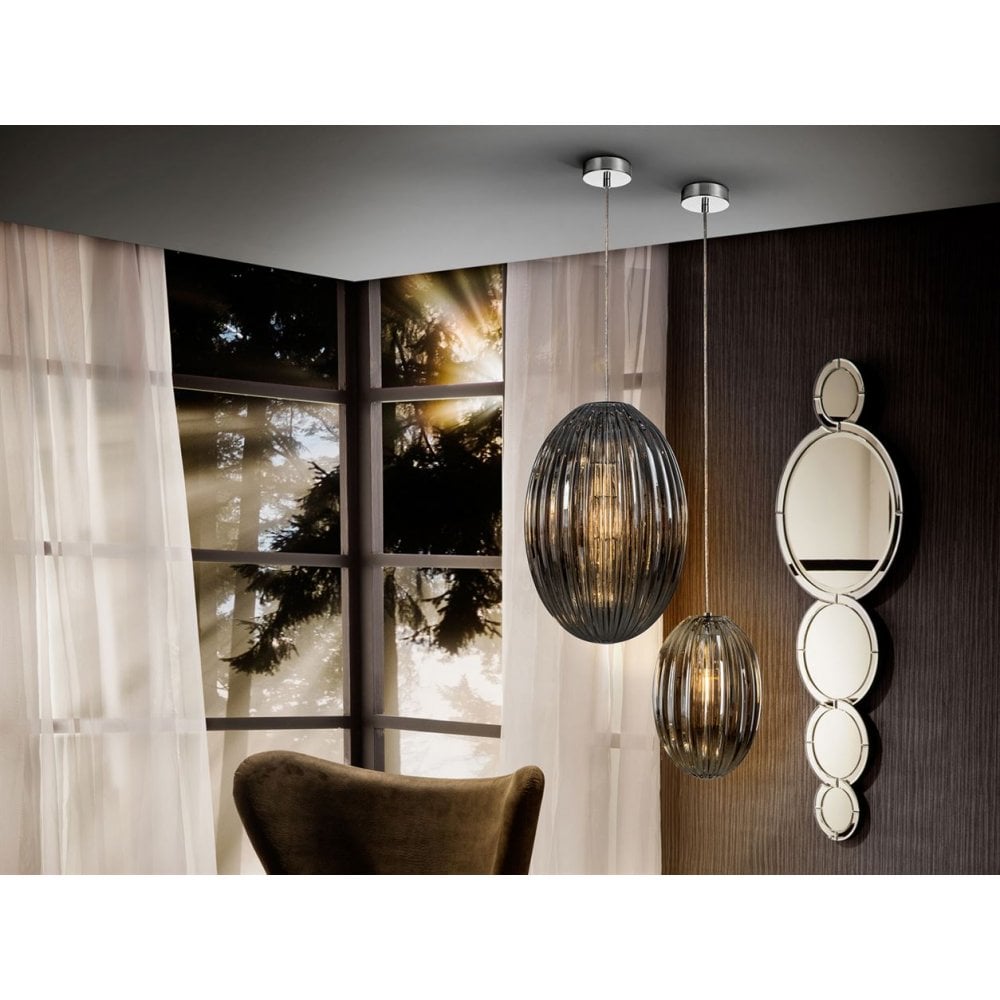 752176 Ovila 1 Light Pendant Light Grey Glass (S)