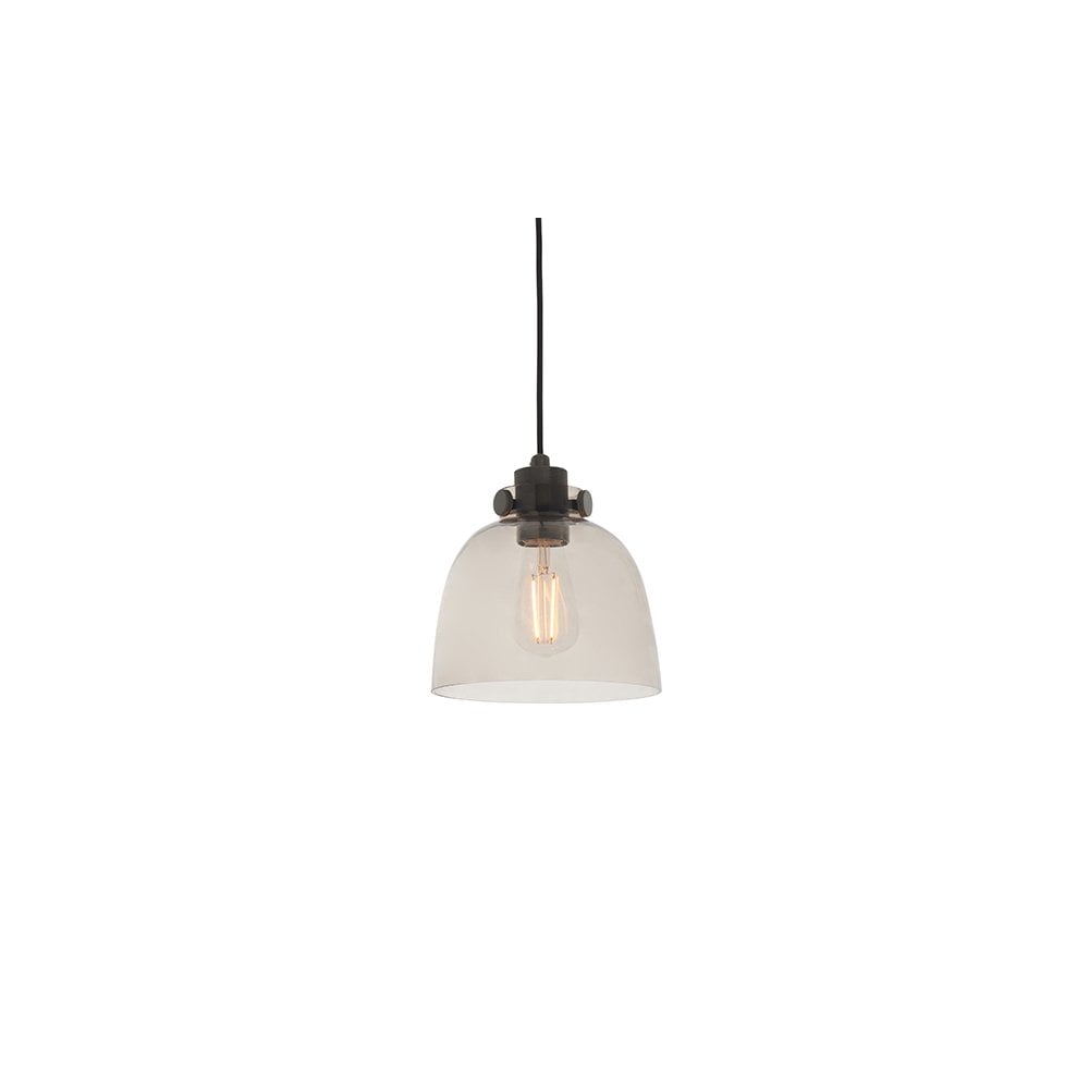 80954 1 Light Pendant Smokey Grey Tinted Glass & Black Chrome Plate