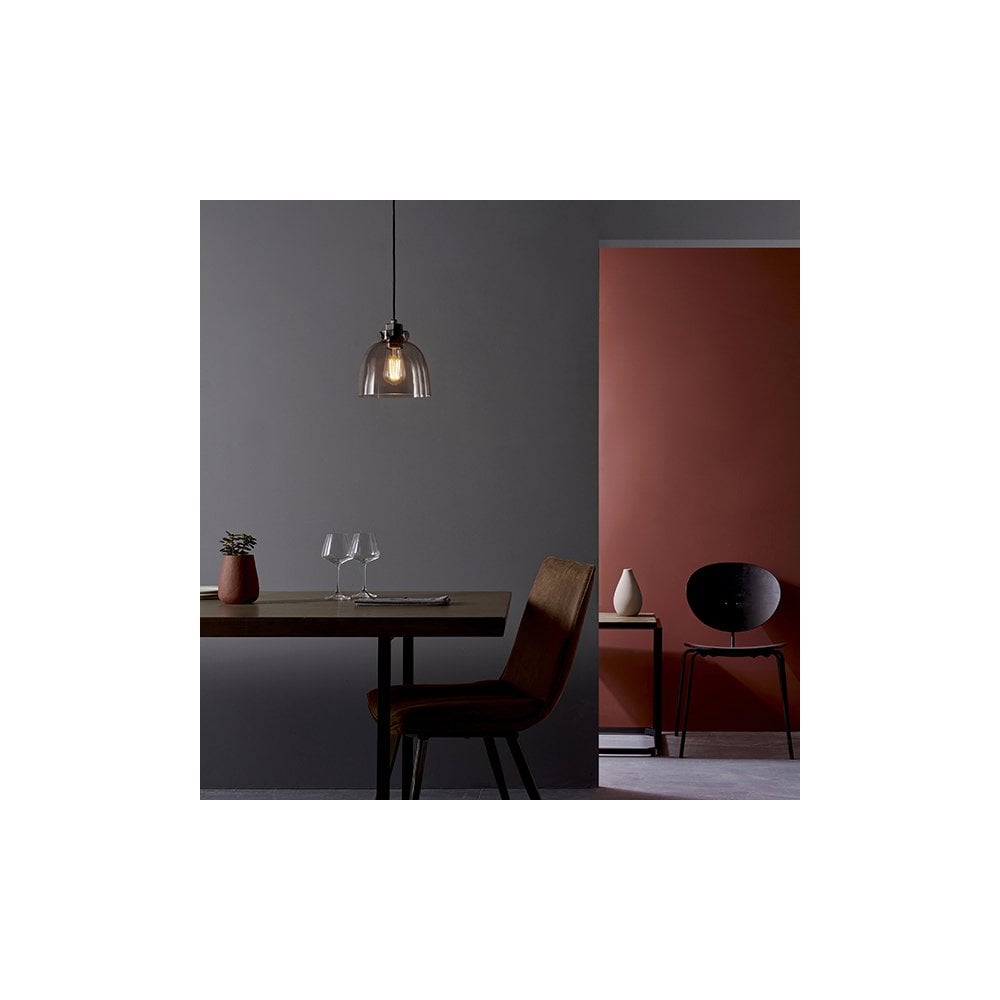 80954 1 Light Pendant Smokey Grey Tinted Glass & Black Chrome Plate