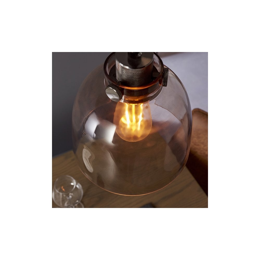 80954 1 Light Pendant Smokey Grey Tinted Glass & Black Chrome Plate