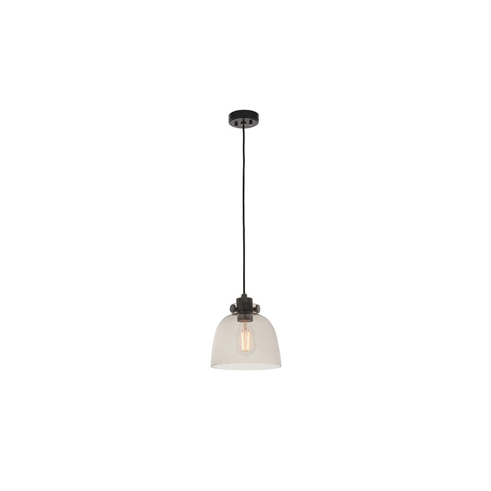 80954 1 Light Pendant Smokey Grey Tinted Glass & Black Chrome Plate
