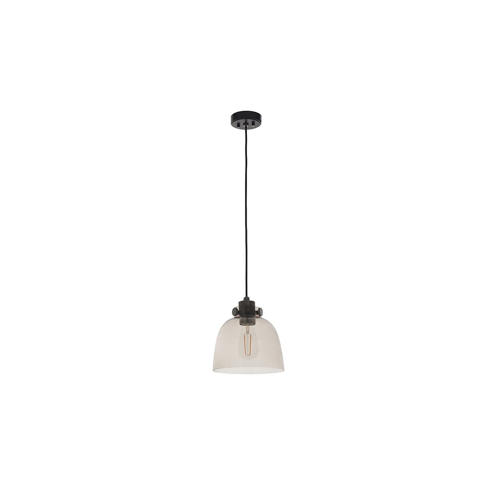 80954 1 Light Pendant Smokey Grey Tinted Glass & Black Chrome Plate