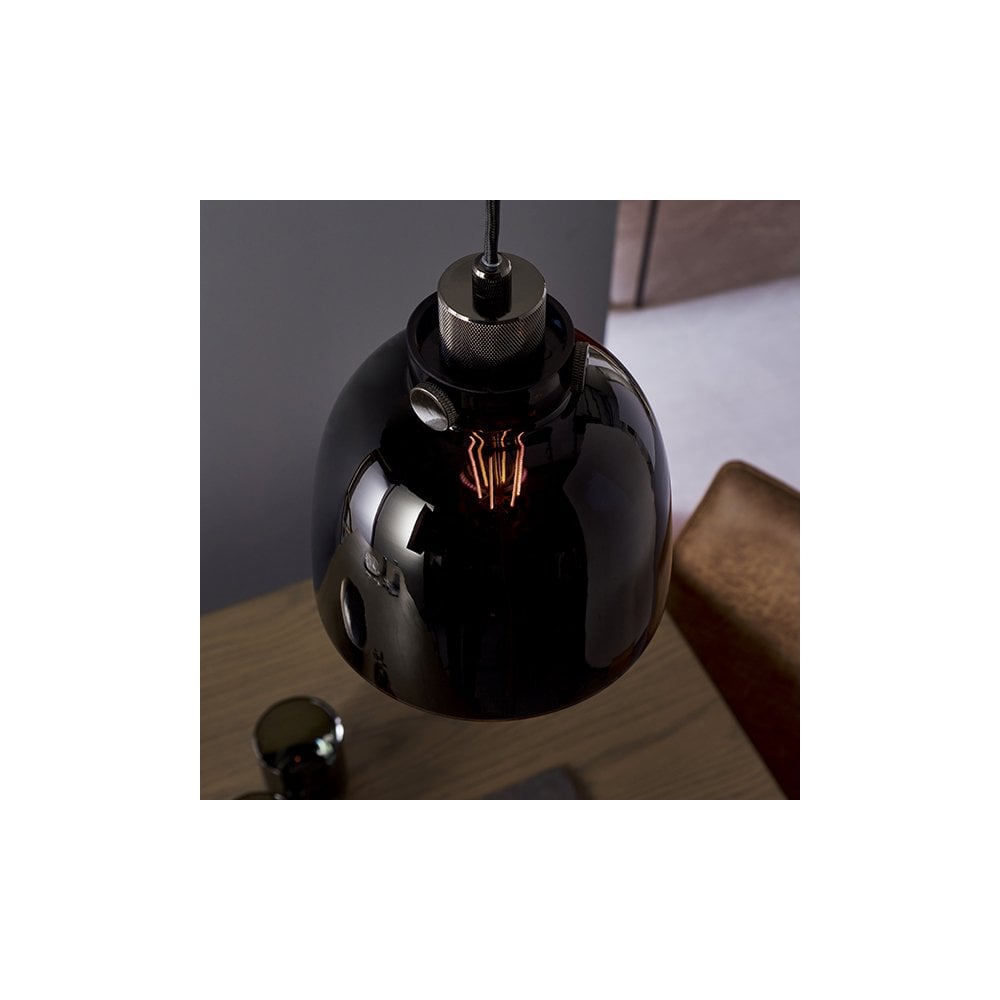 80955 1 Light Pendant Black Tinted Glass & Black Chrome Plate