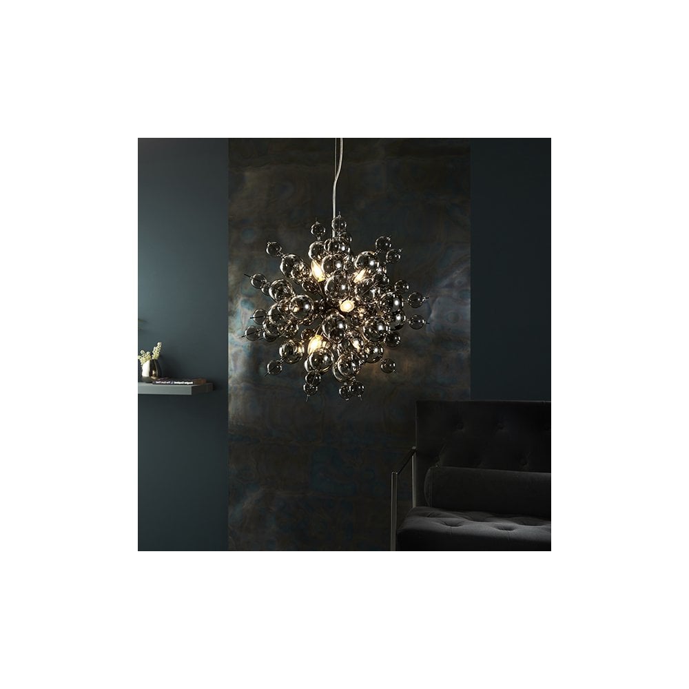 81583 9 Light Pendant Black Chrome Plate With Smoked Mirror & Tinted Glass