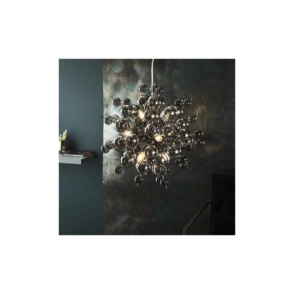 81583 9 Light Pendant Black Chrome Plate With Smoked Mirror & Tinted Glass