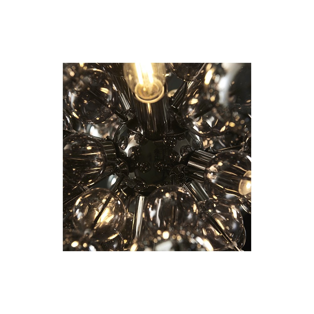 81583 9 Light Pendant Black Chrome Plate With Smoked Mirror & Tinted Glass