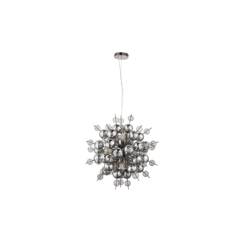 81583 9 Light Pendant Black Chrome Plate With Smoked Mirror & Tinted Glass