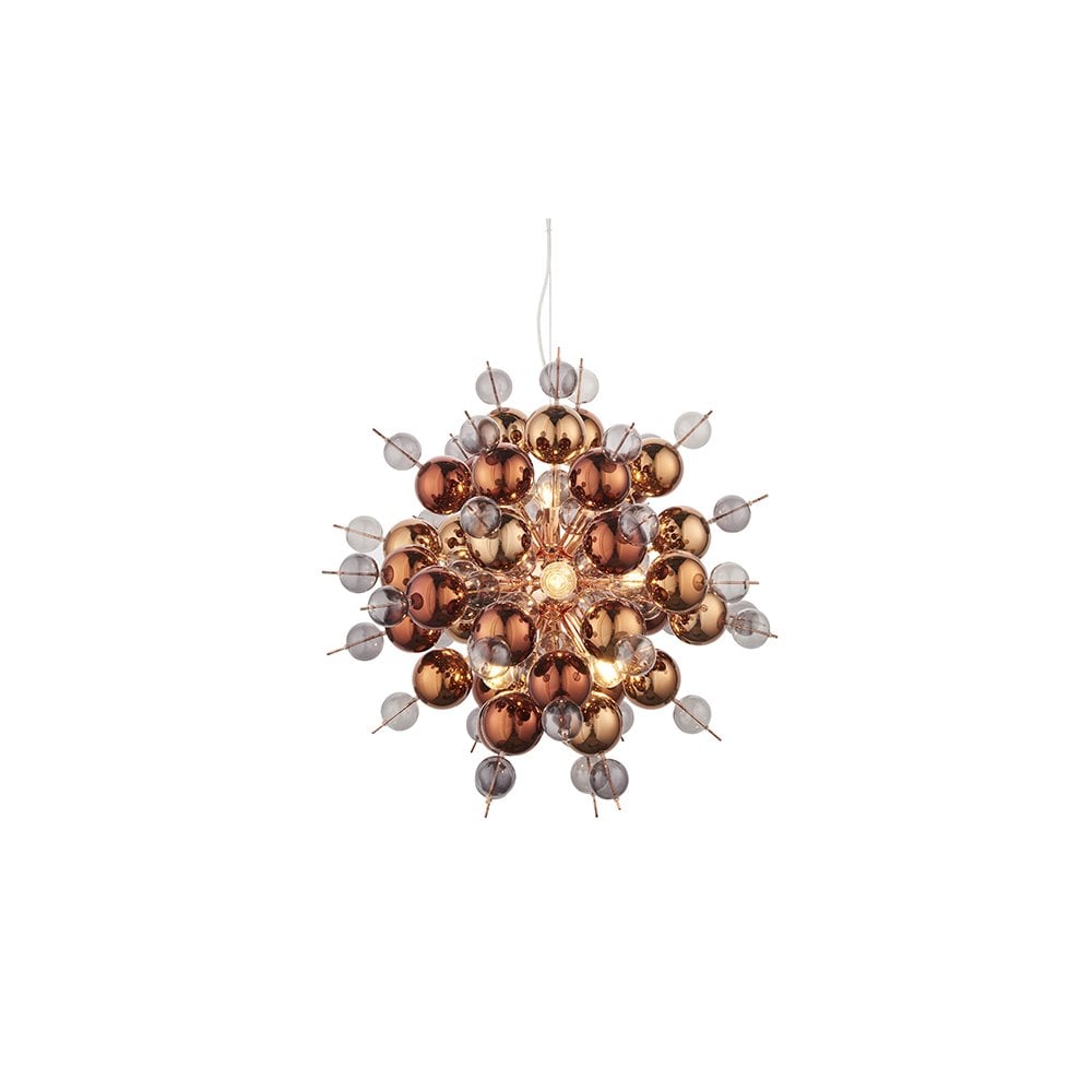 81584 9 Light Pendant Copper Plate With Copper Mirror & Tinted Glass