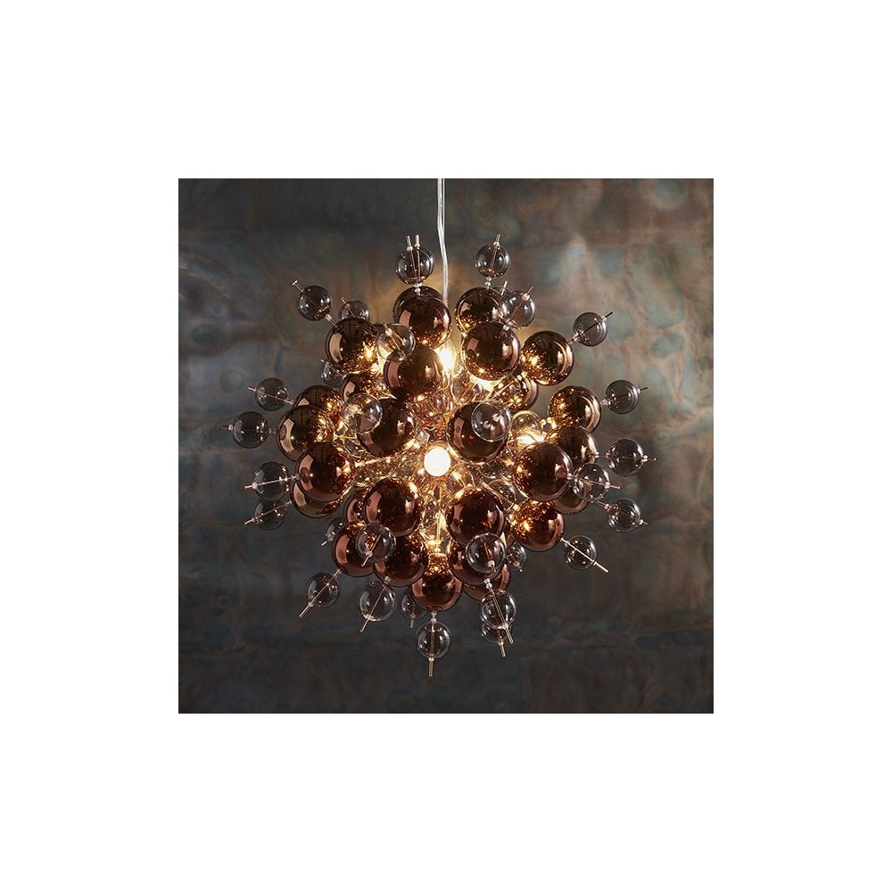 81584 9 Light Pendant Copper Plate With Copper Mirror & Tinted Glass