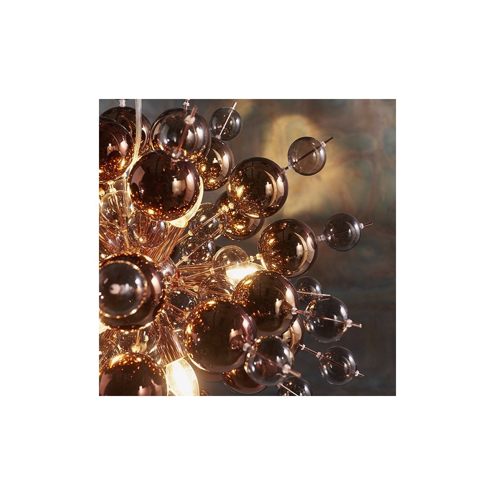 81584 9 Light Pendant Copper Plate With Copper Mirror & Tinted Glass