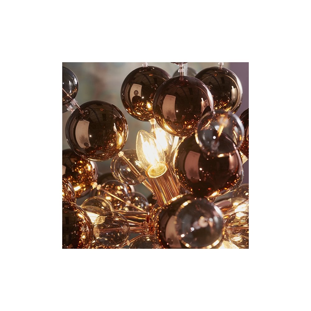81584 9 Light Pendant Copper Plate With Copper Mirror & Tinted Glass