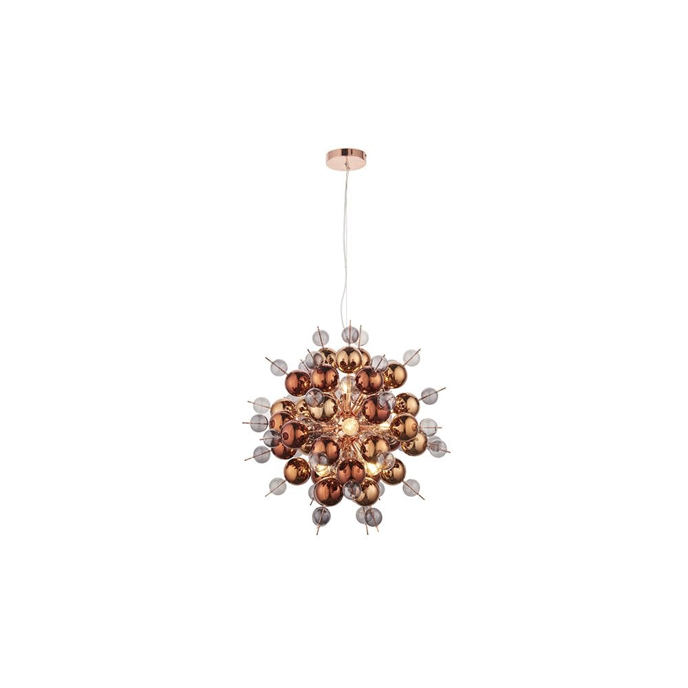 81584 9 Light Pendant Copper Plate With Copper Mirror & Tinted Glass