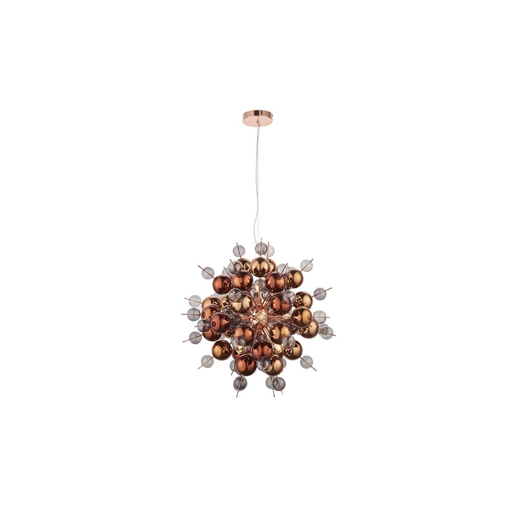 81584 9 Light Pendant Copper Plate With Copper Mirror & Tinted Glass