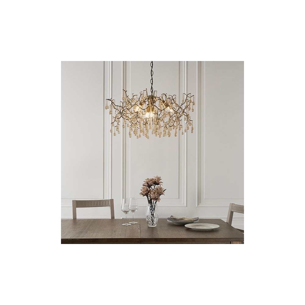 81675 4 Light Pendant Aged Gold Paint & Champagne Lustre Glass