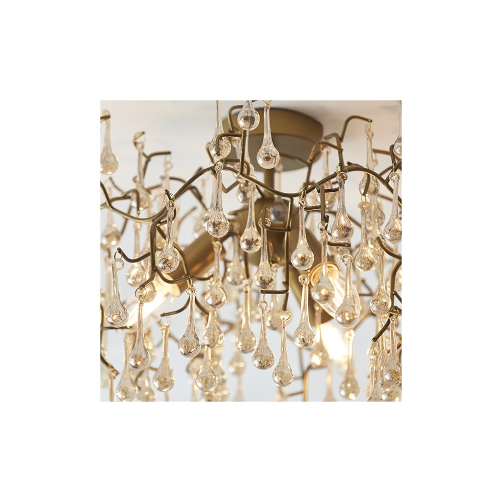 81696 3 Light Semi Flush Ceiling Light Aged Gold Paint & Champagne Lustre Glass