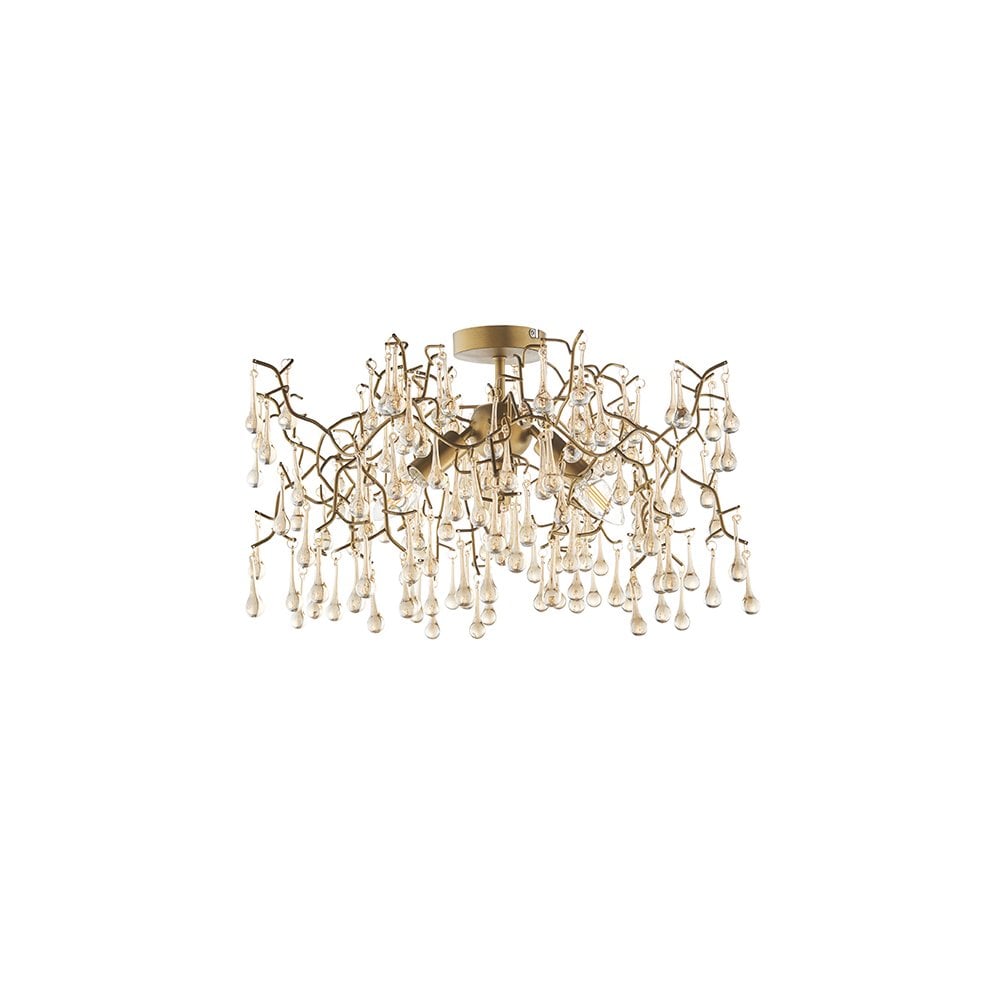 81696 3 Light Semi Flush Ceiling Light Aged Gold Paint & Champagne Lustre Glass