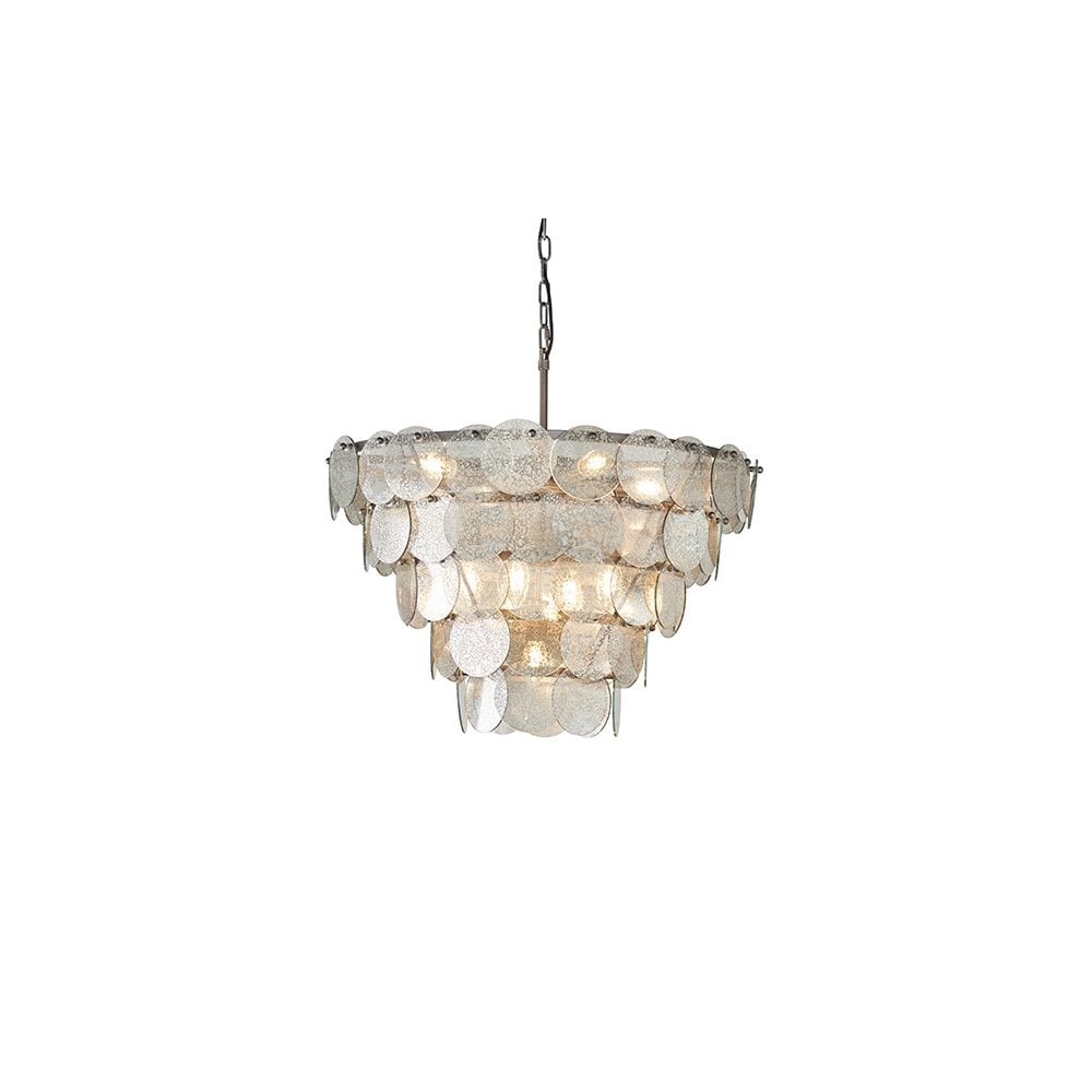 81933 9 Light Pendant Antique Silver Paint & Mercury Glass