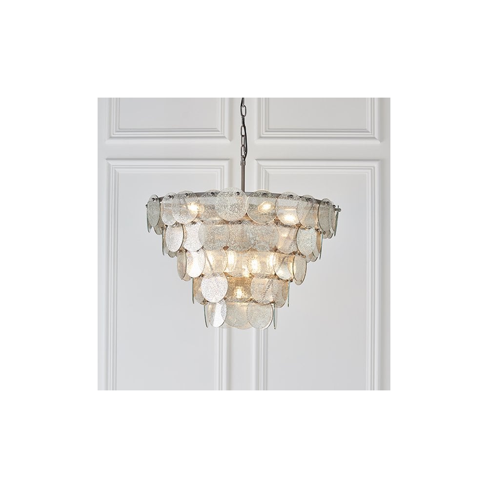 81933 9 Light Pendant Antique Silver Paint & Mercury Glass
