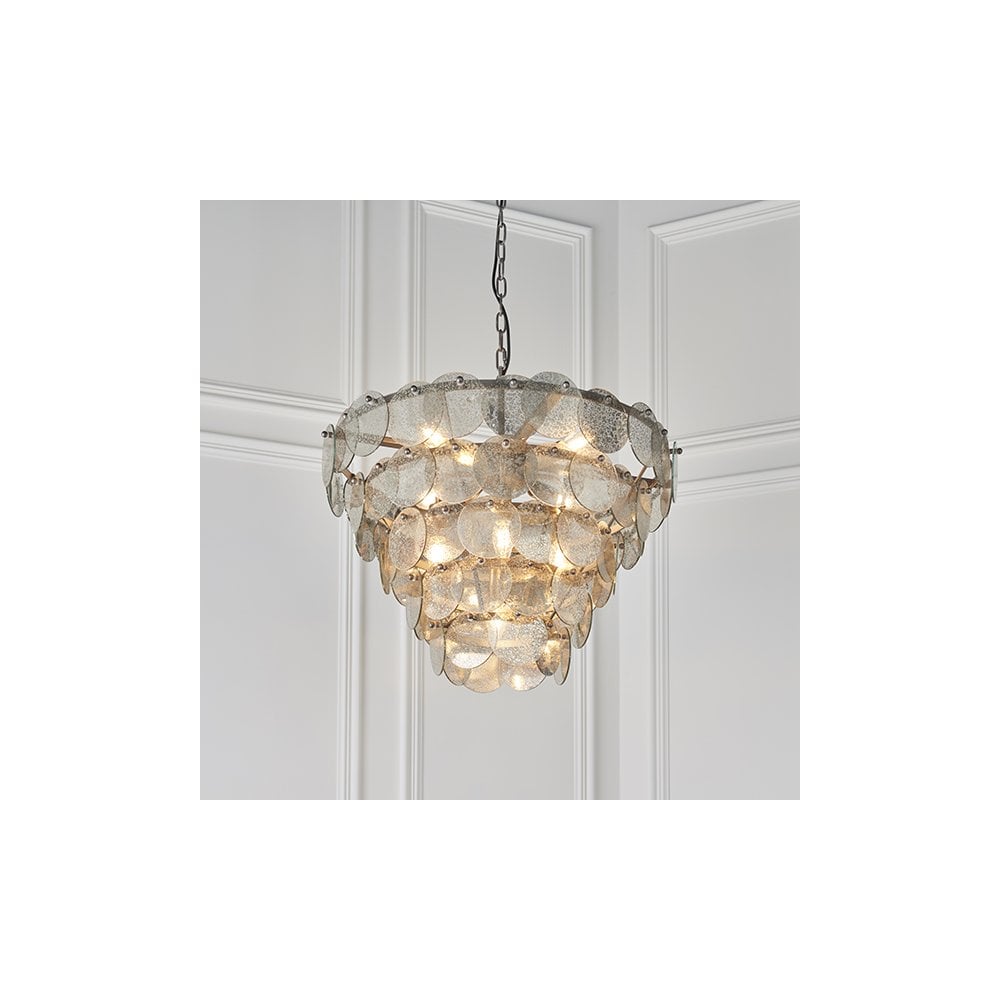 81933 9 Light Pendant Antique Silver Paint & Mercury Glass