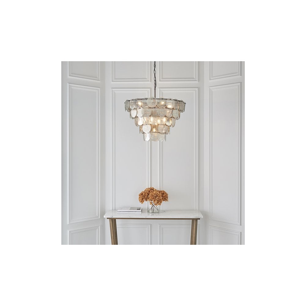 81933 9 Light Pendant Antique Silver Paint & Mercury Glass