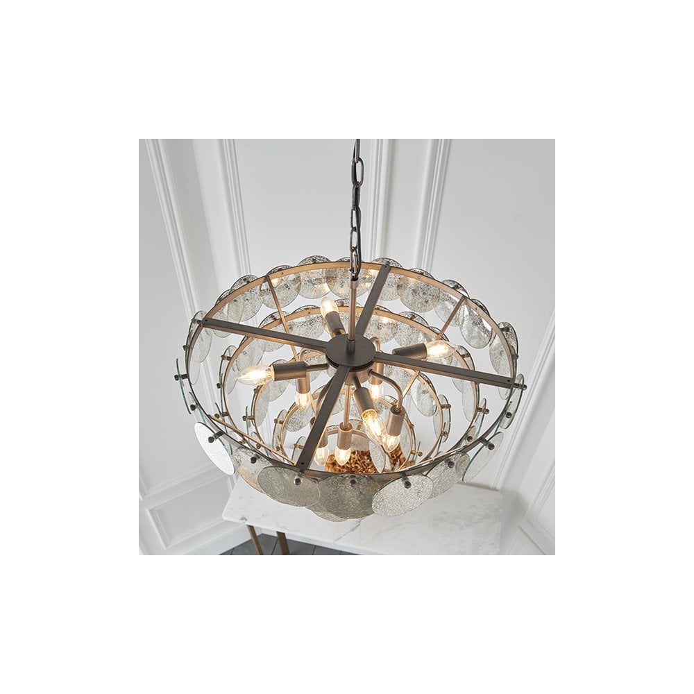 81933 9 Light Pendant Antique Silver Paint & Mercury Glass