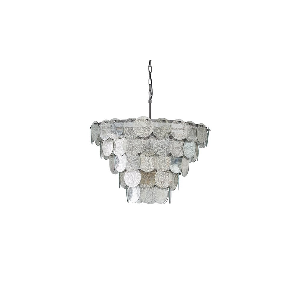 81933 9 Light Pendant Antique Silver Paint & Mercury Glass