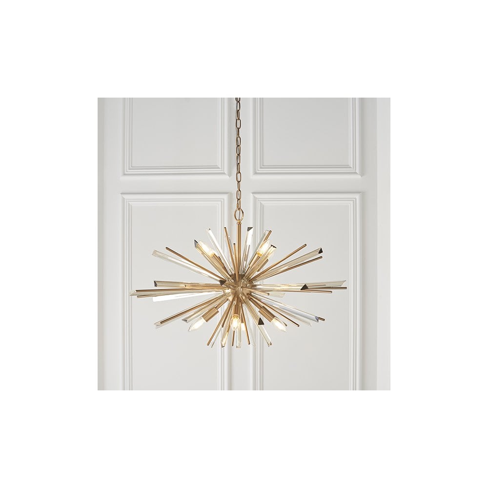 81935 8 Light Pendant Antique Brass Plate With Champagne Glass