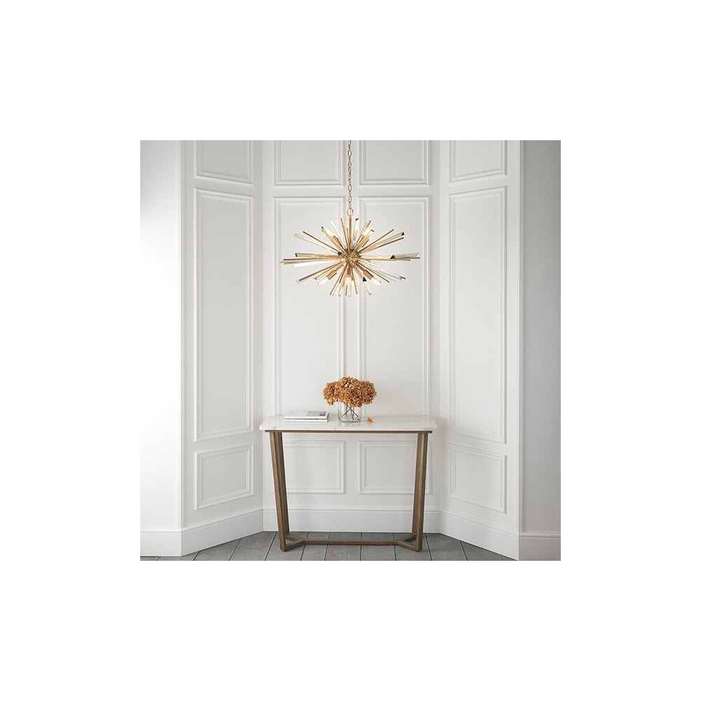 81935 8 Light Pendant Antique Brass Plate With Champagne Glass