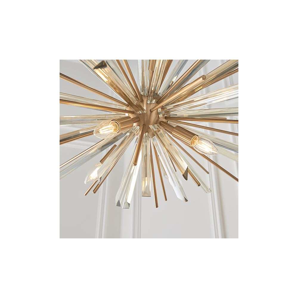 81935 8 Light Pendant Antique Brass Plate With Champagne Glass