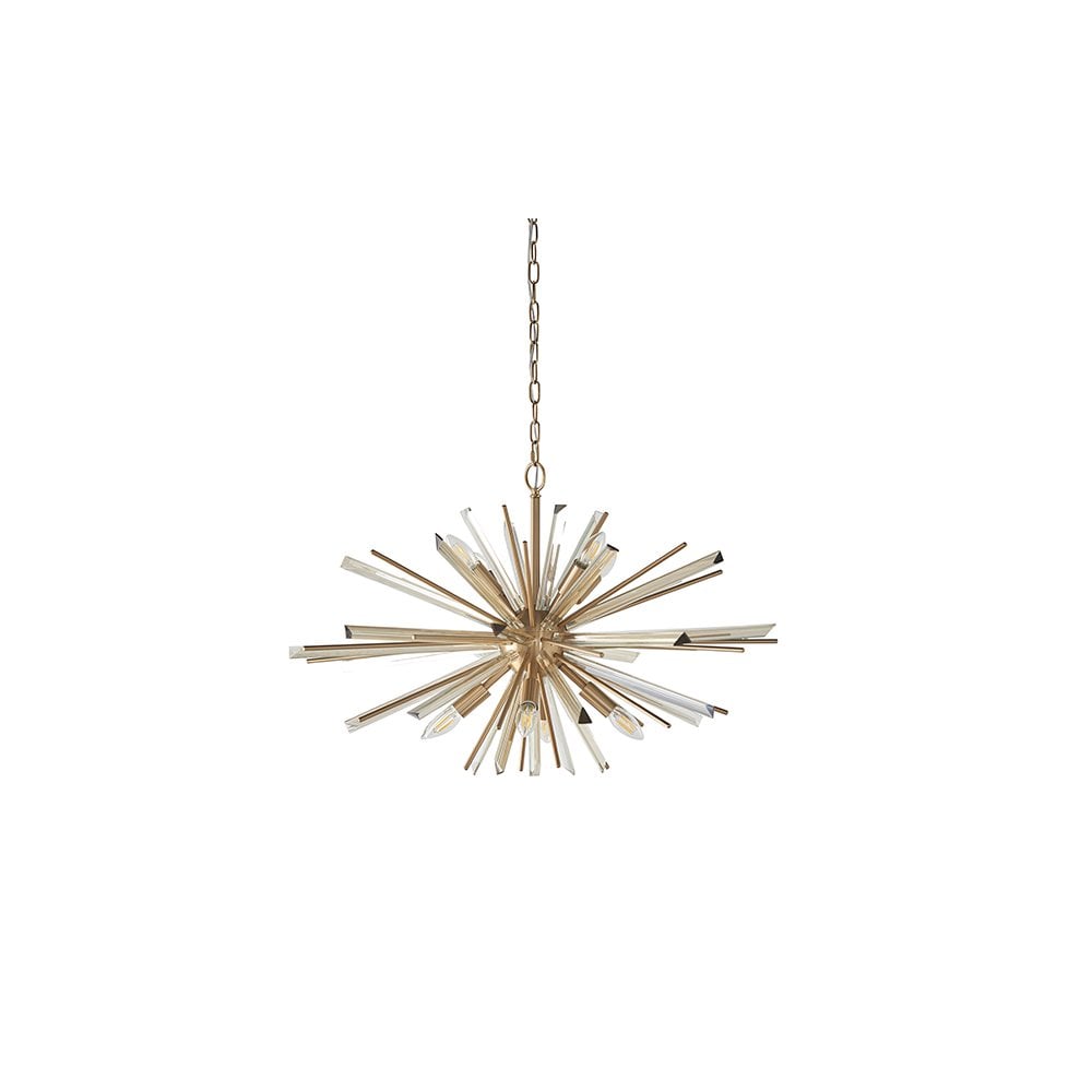 81935 8 Light Pendant Antique Brass Plate With Champagne Glass