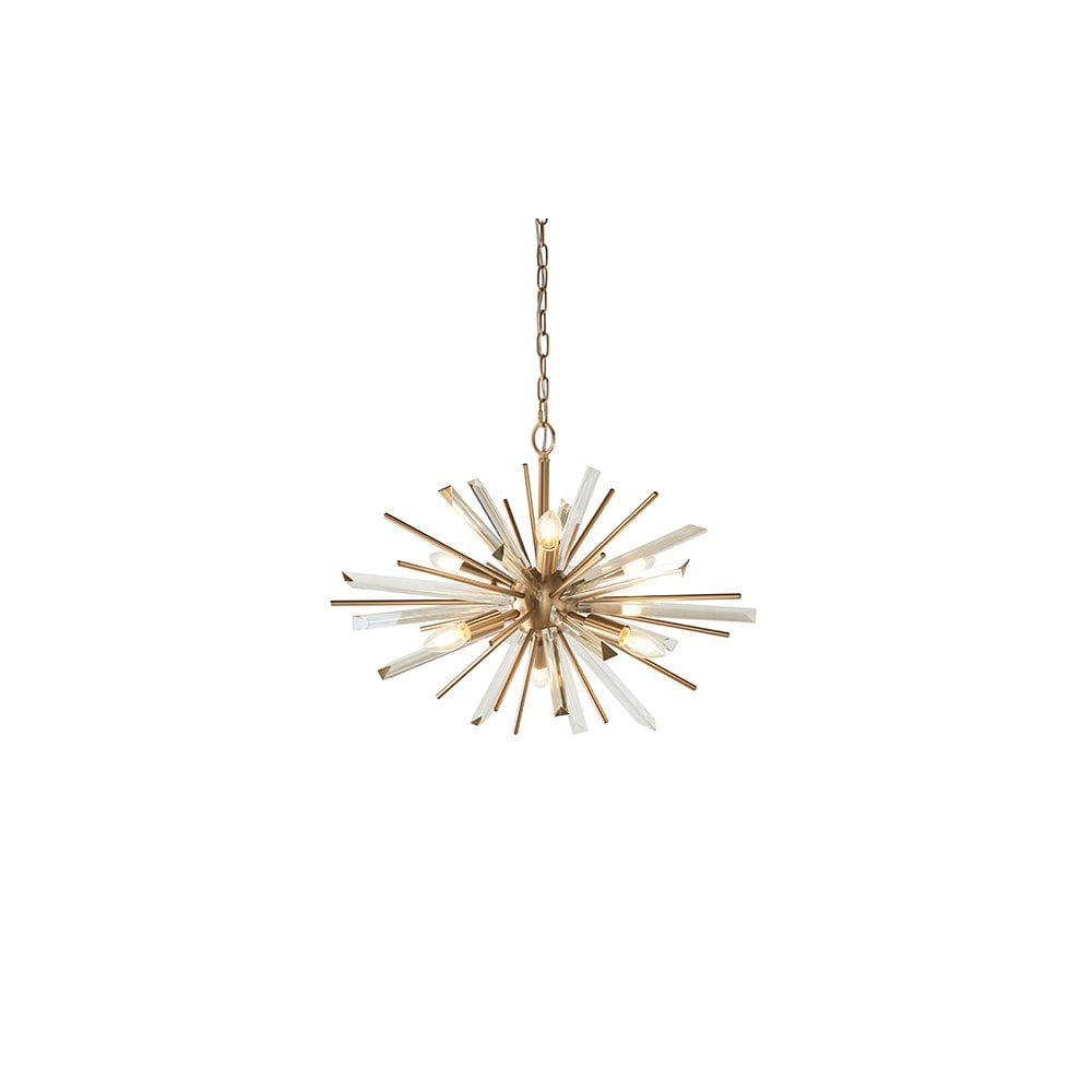 81936 6 Light Pendant Antique Brass Plate With Champagne Glass