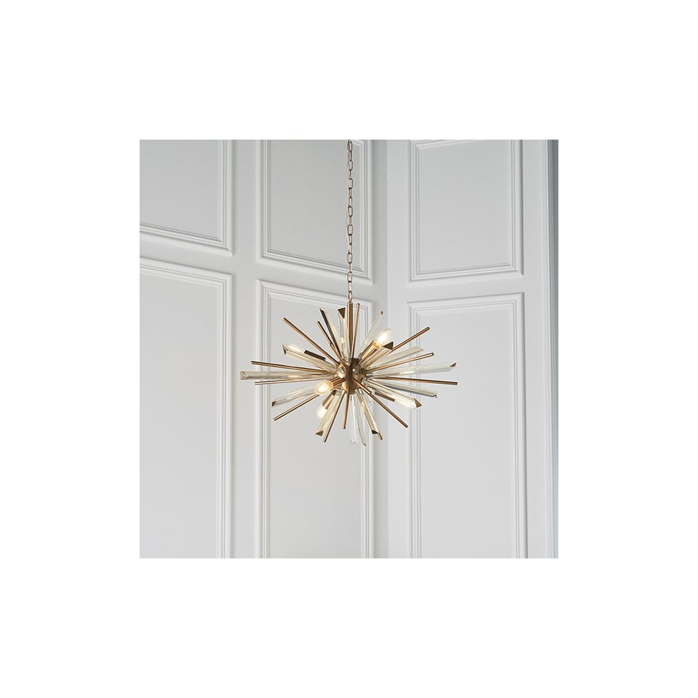 81936 6 Light Pendant Antique Brass Plate With Champagne Glass
