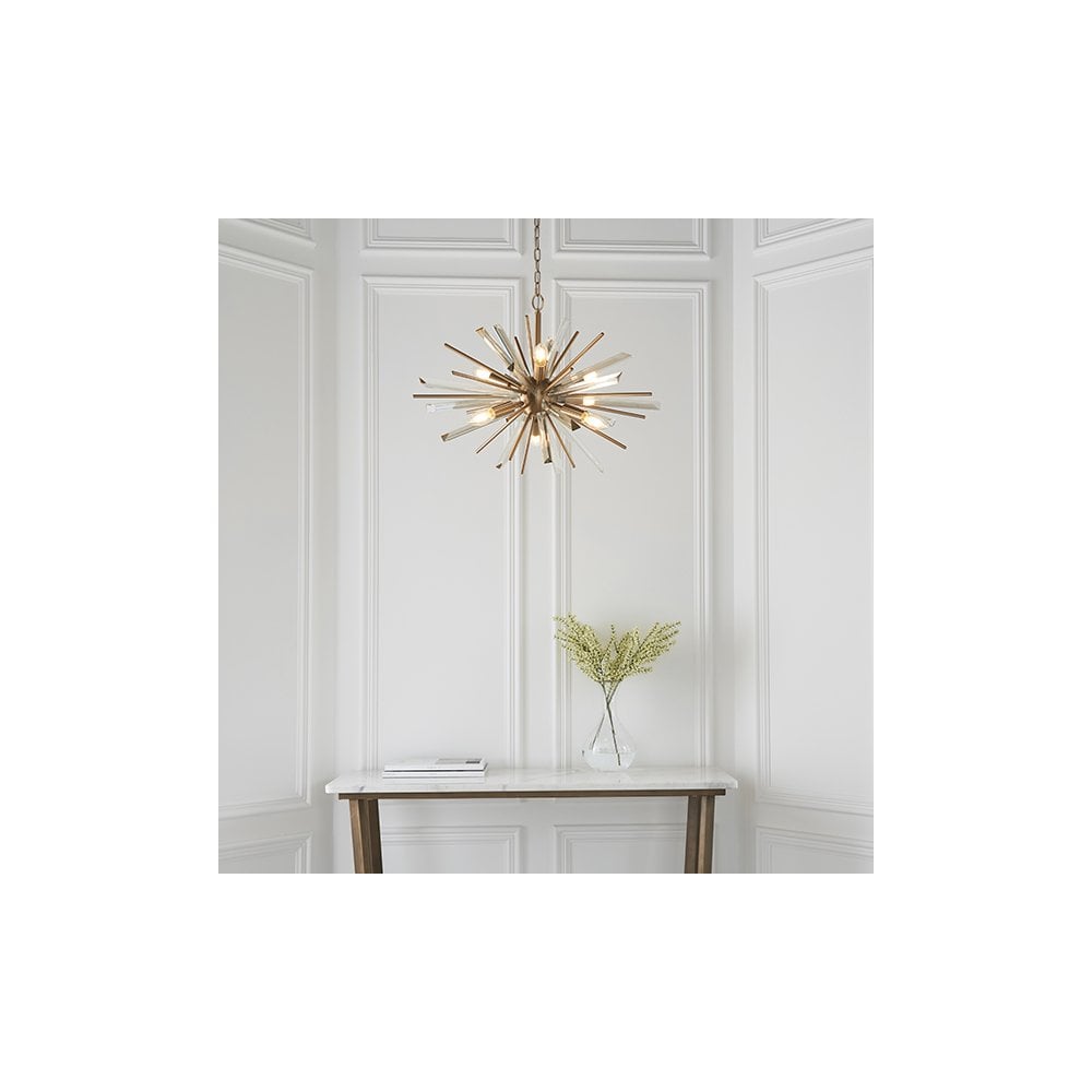 81936 6 Light Pendant Antique Brass Plate With Champagne Glass