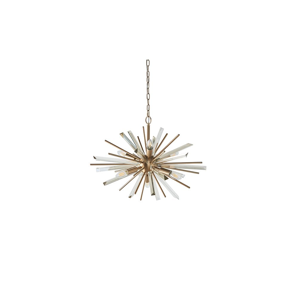 81936 6 Light Pendant Antique Brass Plate With Champagne Glass