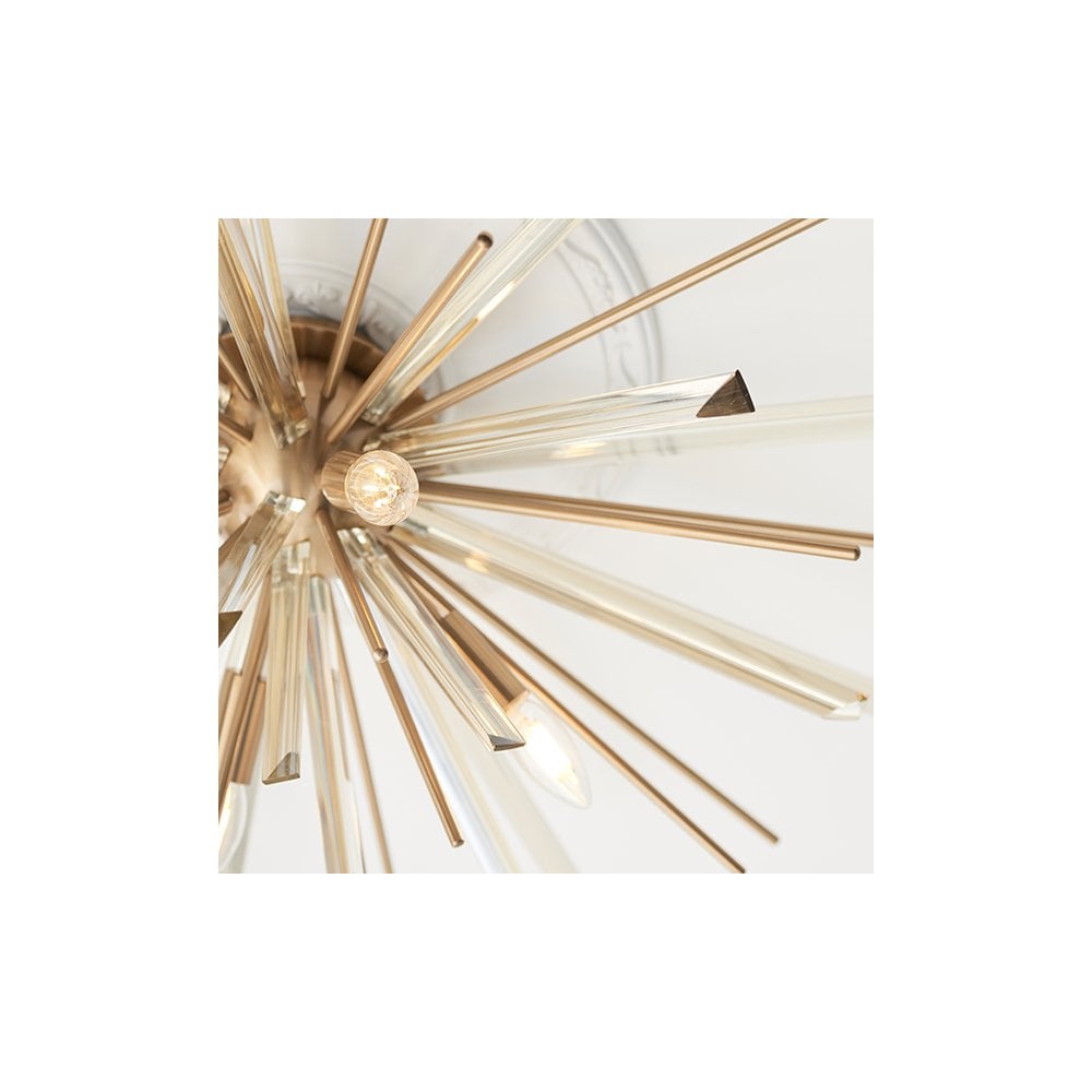 81937 4 Light Flush Ceiling Light Antique Brass Plate With Champagne Glass
