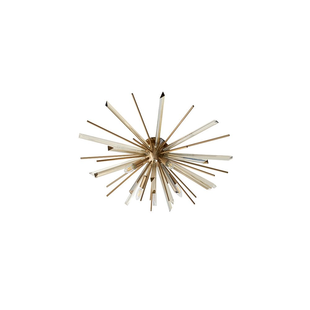81937 4 Light Flush Ceiling Light Antique Brass Plate With Champagne Glass