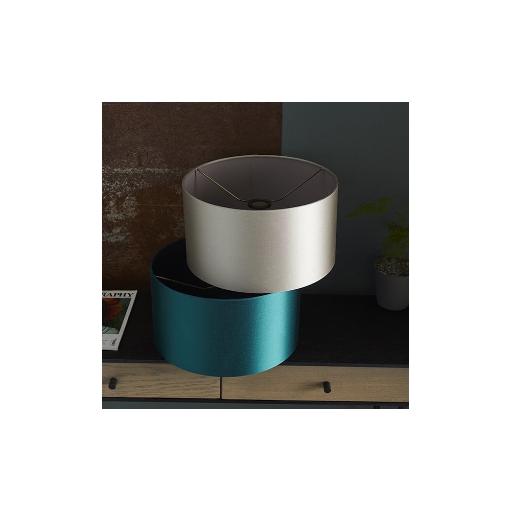 82137 Shade Teal Satin Fabric & Matt Antique Brass Plate