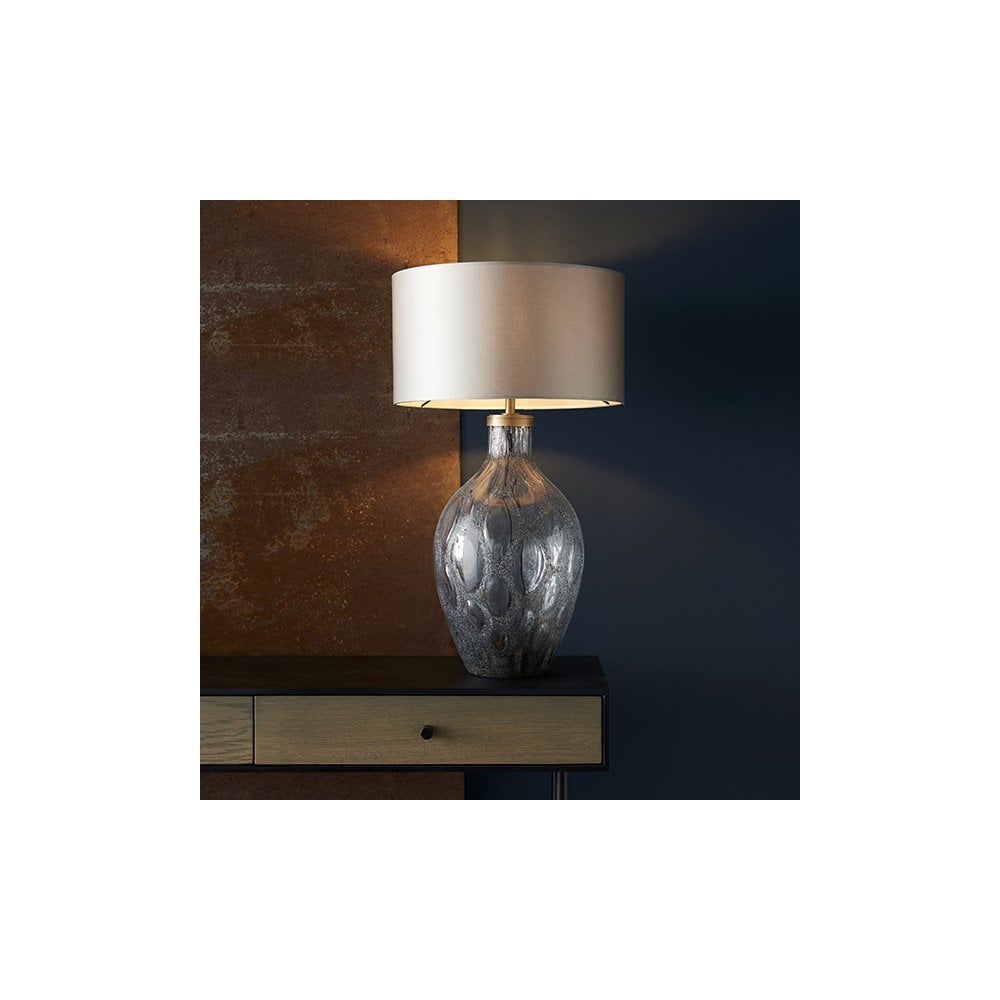 91148 1 Light Table Lamp Charcoal Artisan Glass & Matt Antique Brass Plate Base Only