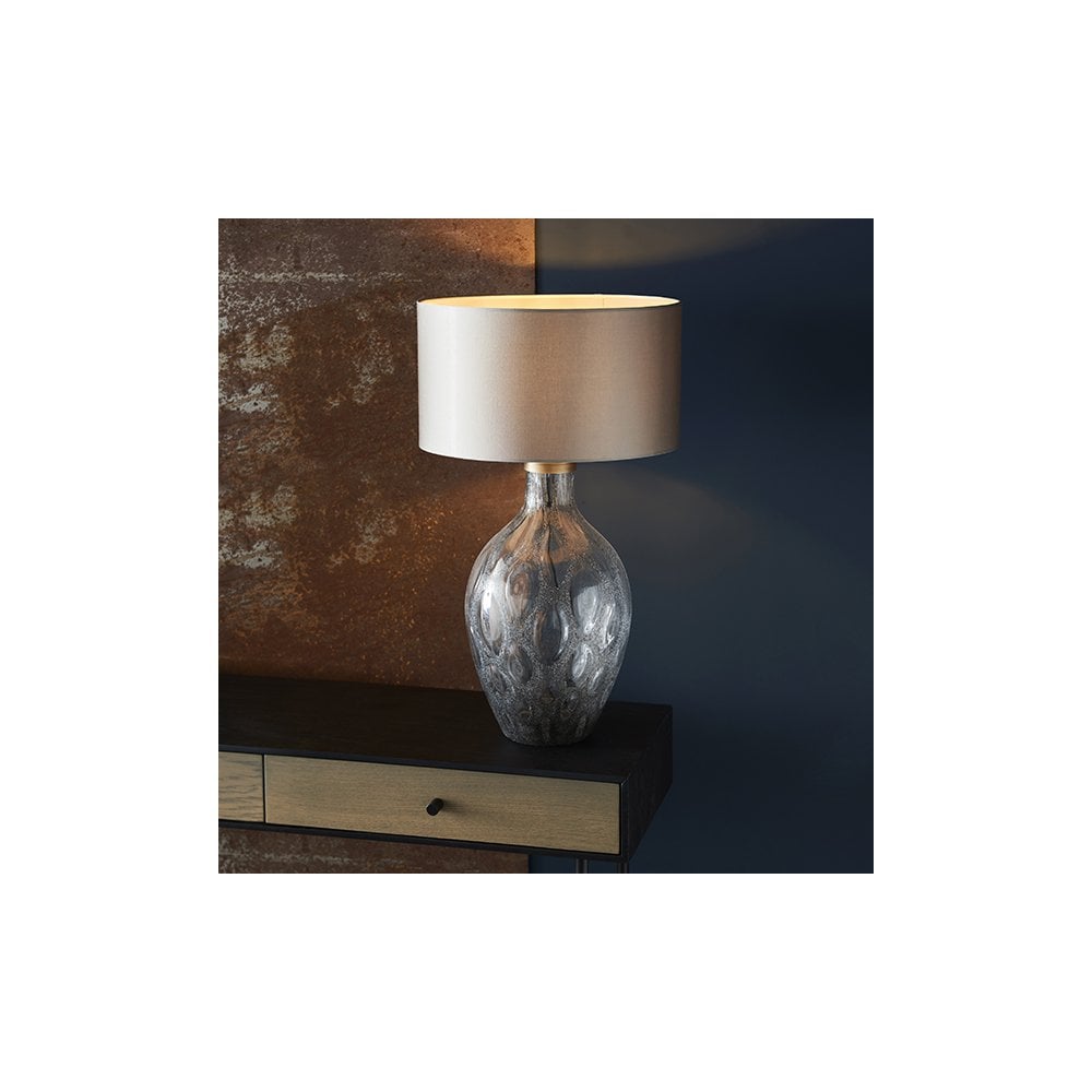 91148 1 Light Table Lamp Charcoal Artisan Glass & Matt Antique Brass Plate Base Only