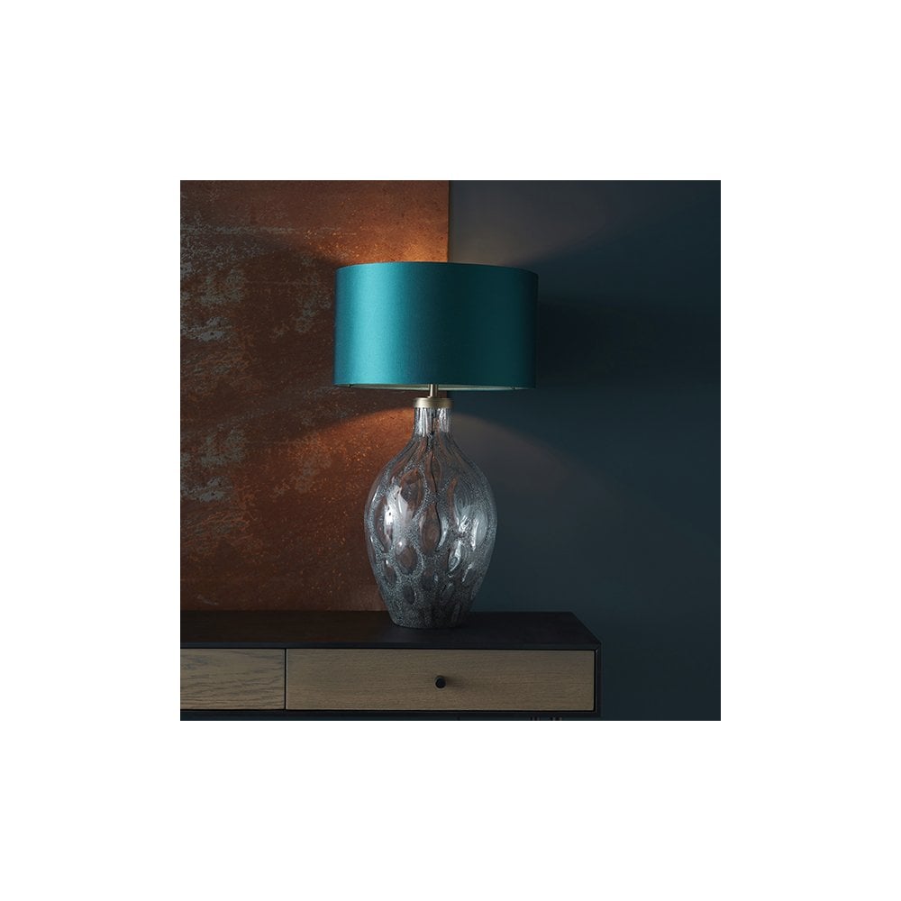 91148 1 Light Table Lamp Charcoal Artisan Glass & Matt Antique Brass Plate Base Only