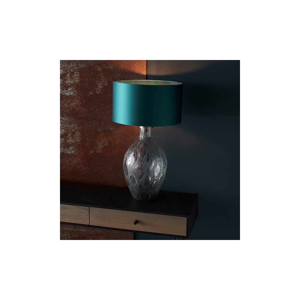 91148 1 Light Table Lamp Charcoal Artisan Glass & Matt Antique Brass Plate Base Only