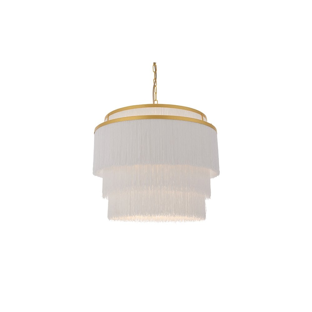 91532 3 Light Pendant Matt Gold Paint & White Tassels