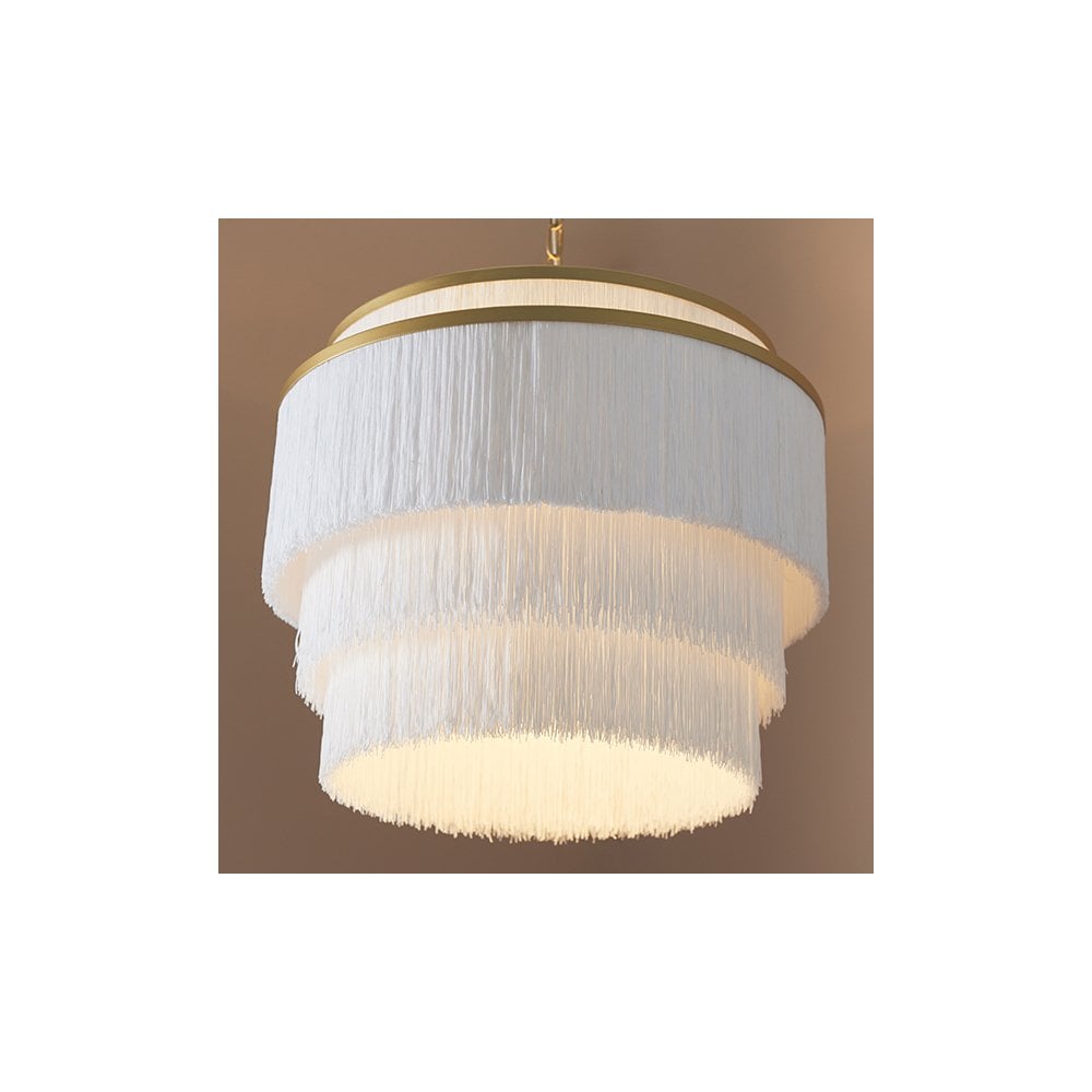 91532 3 Light Pendant Matt Gold Paint & White Tassels