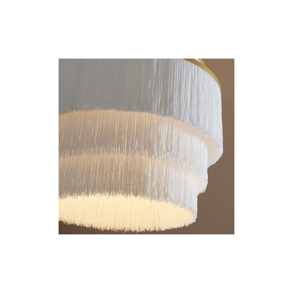 91532 3 Light Pendant Matt Gold Paint & White Tassels