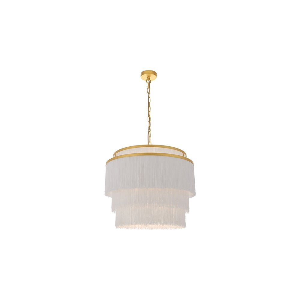 91532 3 Light Pendant Matt Gold Paint & White Tassels